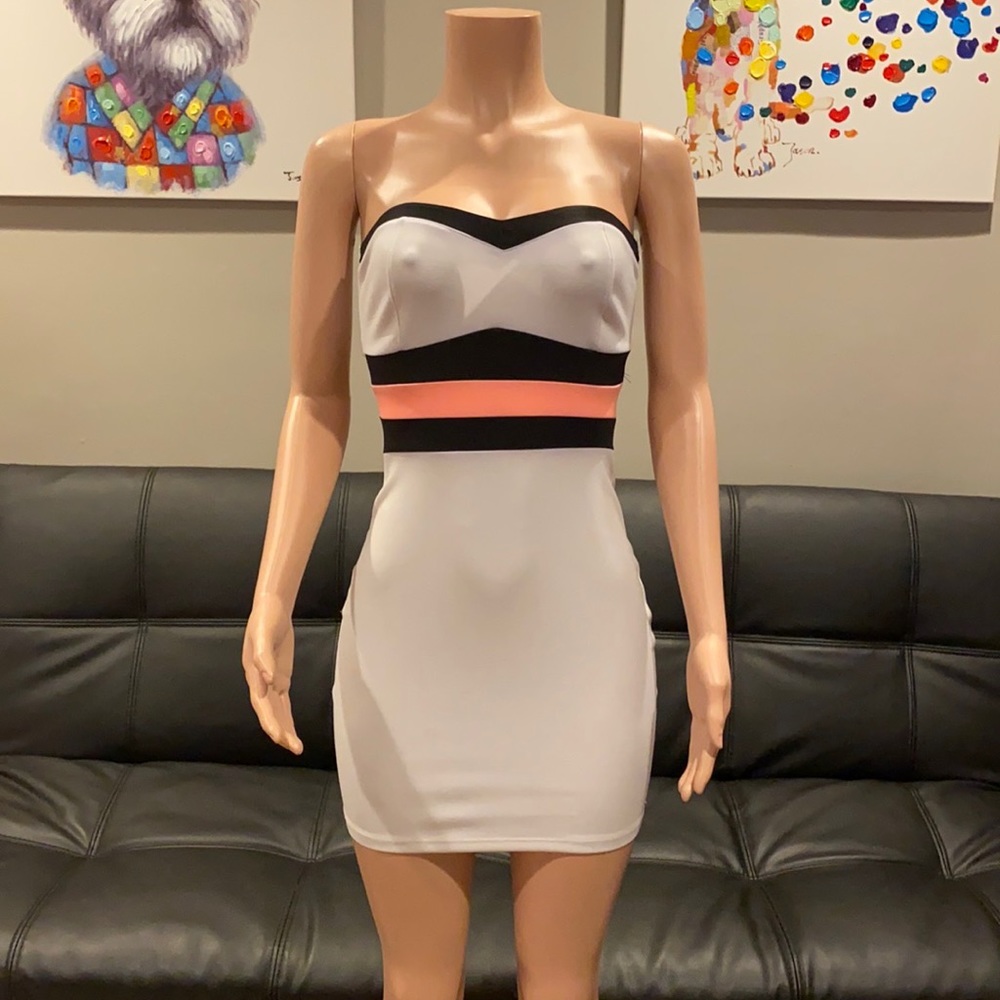 bebe y2k Strapless Sweetheart Mini Dress XS Black Coral Striped Waist